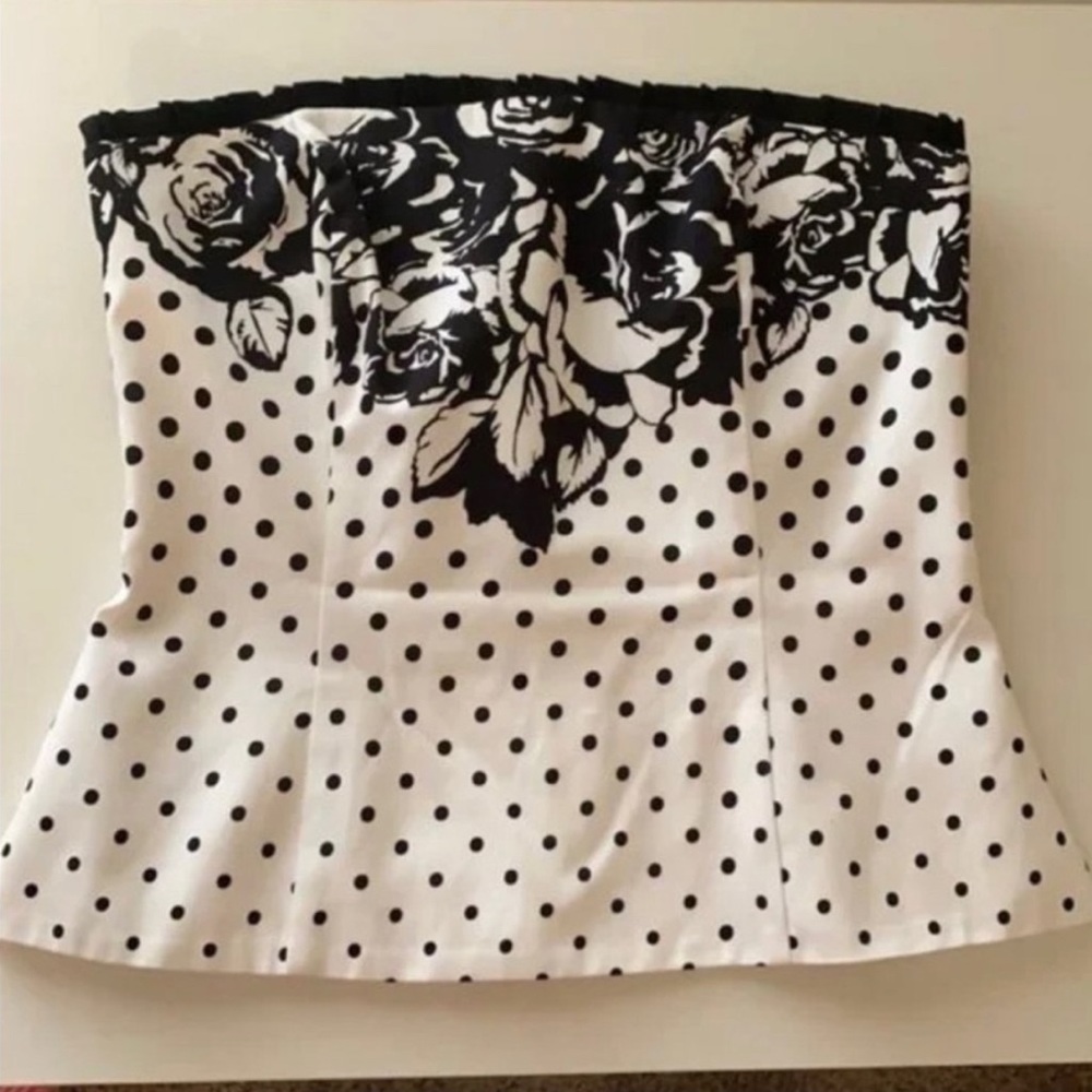 White House Black Market Floral Polka Dot Strapless Tube Top Blouse 6